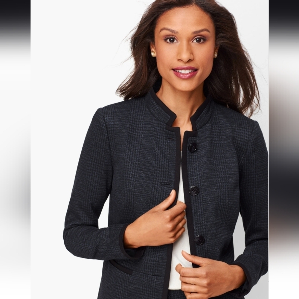 Talbots Women's  Italian Luxe Knit Navy/Black Plaid Blazer Size 18 EUC